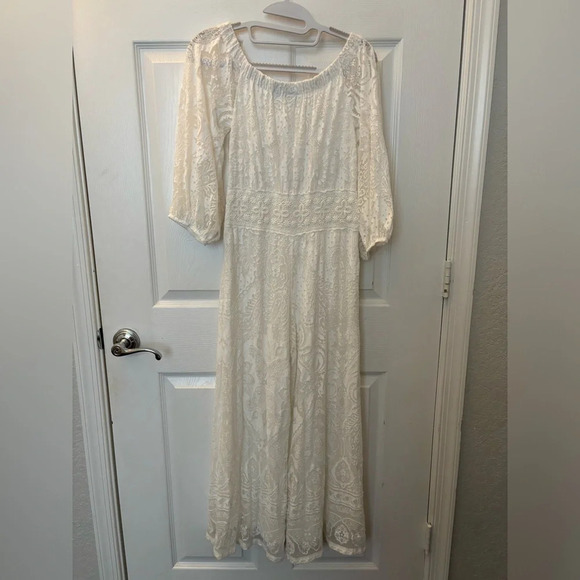 Farm Rio Elliott burnout white sleeve off shoulder wide leg  jumpsuit boho beach - Picture 3 of 5